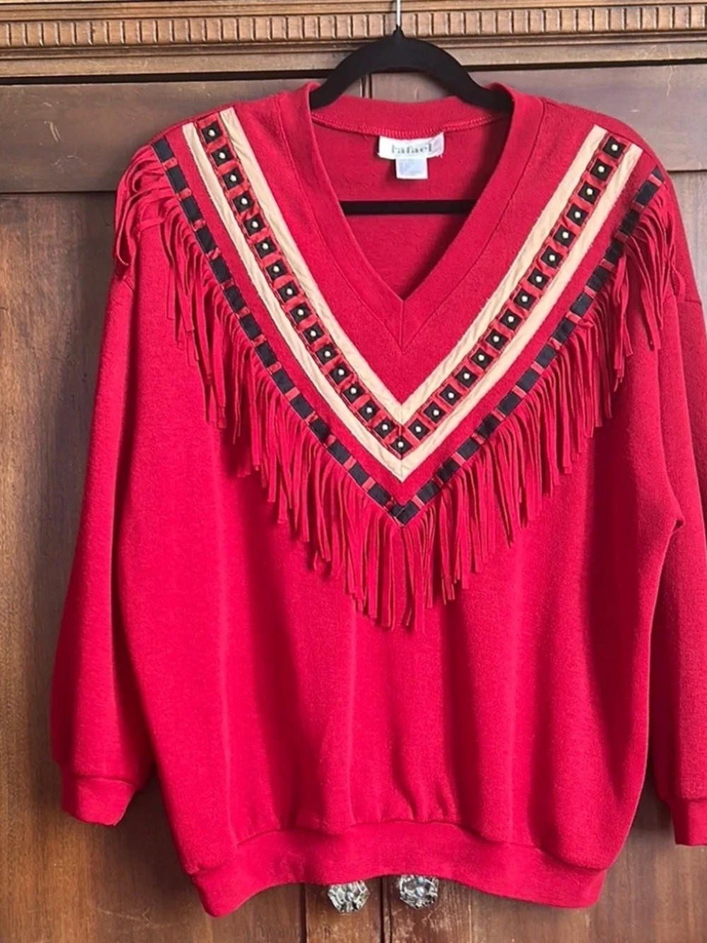 Vintage Fringed and Gold Studded 80's Sweater Size XL